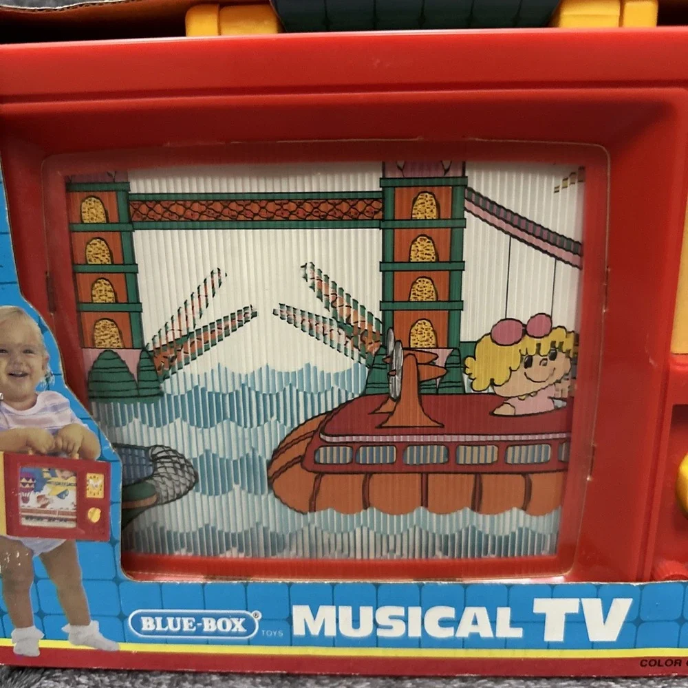 VTG 1979 Blue Box Working Wind Up Musical TV Toy 